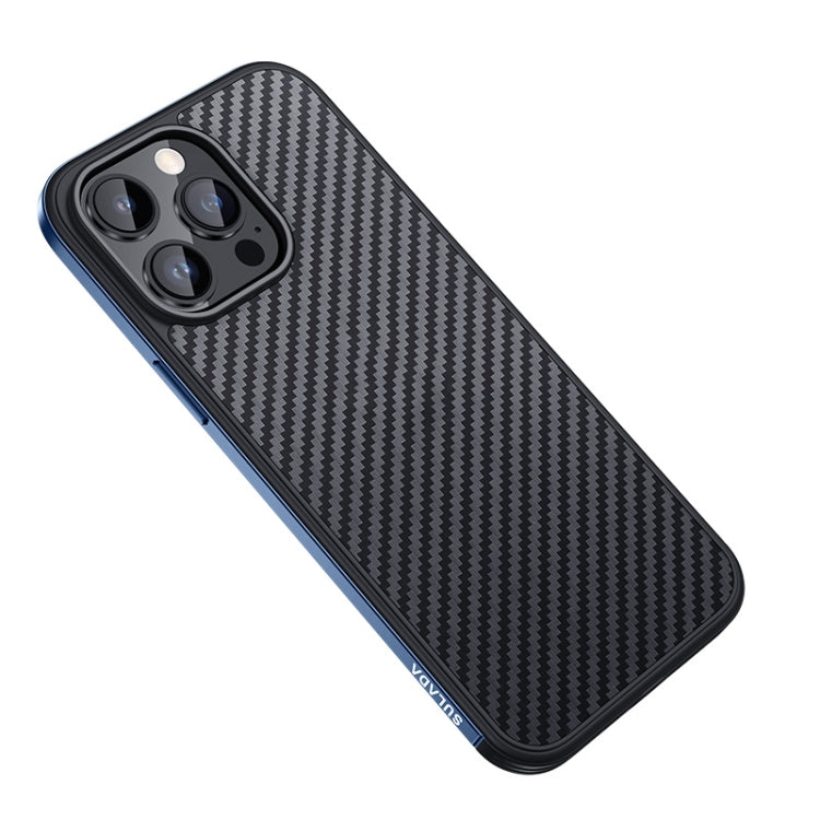 For iPhone 14 Pro Max SULADA Carbon Fiber Textured Shockproof Metal + TPU Frame Case(Dark Blue) - iPhone 14 Pro Max Cases by SULADA | Online Shopping UK | buy2fix