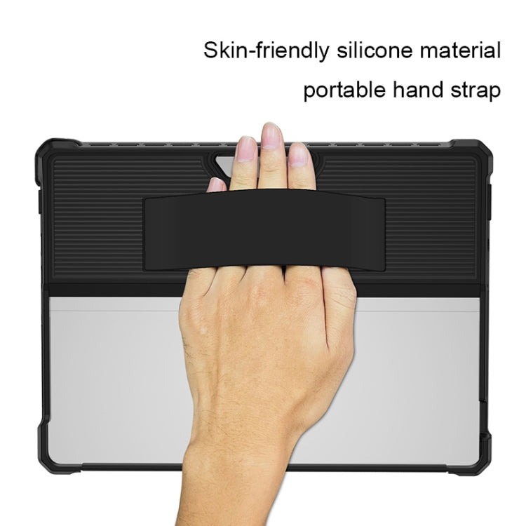 For Microsoft Surface Pro 8 Striped Hollow Tablet Case with Holder Cover and Shoulder Strap(Black) - Others by buy2fix | Online Shopping UK | buy2fix