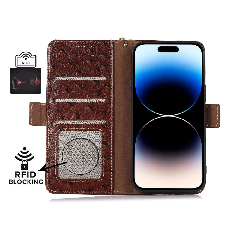 For Samsung Galaxy S23 5G Ostrich Pattern Genuine Leather RFID Phone Case(Coffee) - Galaxy S23 5G Cases by buy2fix | Online Shopping UK | buy2fix