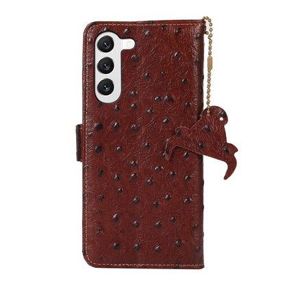 For Samsung Galaxy S23+ 5G Ostrich Pattern Genuine Leather RFID Phone Case(Coffee) - Galaxy S23+ 5G Cases by buy2fix | Online Shopping UK | buy2fix