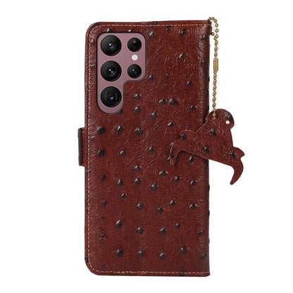 For Samsung Galaxy S22 Ultra 5G Ostrich Pattern Genuine Leather RFID Phone Case(Coffee) - Galaxy S22 Ultra 5G Cases by buy2fix | Online Shopping UK | buy2fix