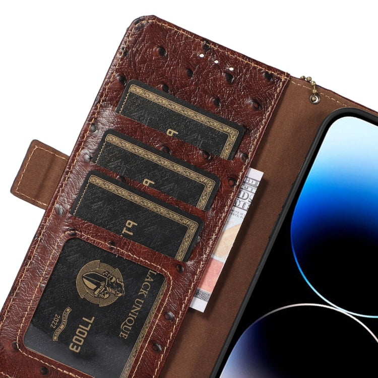 For Samsung Galaxy S22 Ultra 5G Ostrich Pattern Genuine Leather RFID Phone Case(Coffee) - Galaxy S22 Ultra 5G Cases by buy2fix | Online Shopping UK | buy2fix