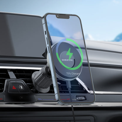 Borofone BH202 Seaside Magnetic Wireless Fast Charging Car Holder(Metal Grey) - In Car by Borofone | Online Shopping UK | buy2fix