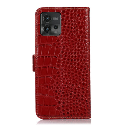 For Motorola Moto G72 Magnetic Crocodile Texture Genuine Leather RFID Phone Case(Red) - Motorola Cases by buy2fix | Online Shopping UK | buy2fix