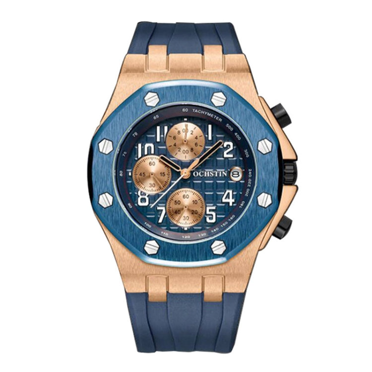 OCHSTIN 6100A Multifunctional Quartz Waterproof TPU Strap Men Watch(Rose Gold+Blue) - Leather Strap Watches by OCHSTIN | Online Shopping UK | buy2fix