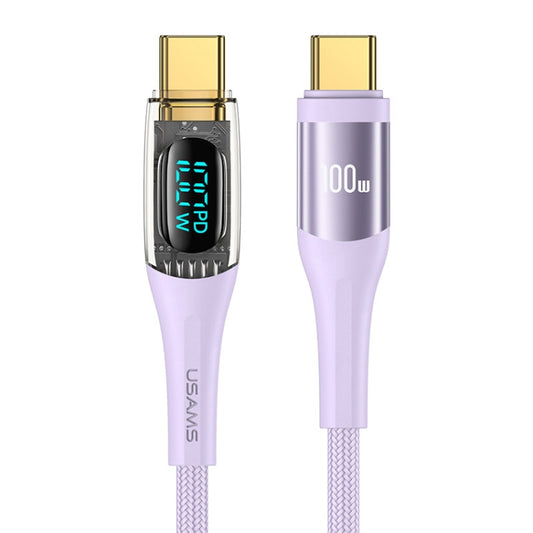 USAMS Type-C to Type-C PD100W Aluminum Alloy Transparent Digital Display Fast Charge Data Cable, Cable Length:2m(Purple) - USB-C & Type-C Cable by USAMS | Online Shopping UK | buy2fix