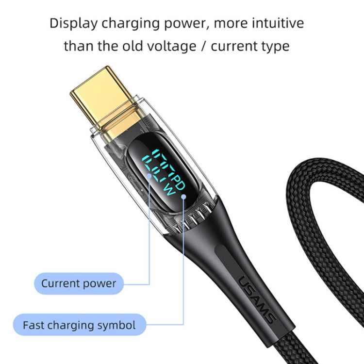 USAMS Type-C to Type-C PD100W Aluminum Alloy Transparent Digital Display Fast Charge Data Cable, Cable Length:2m(Black) - USB-C & Type-C Cable by USAMS | Online Shopping UK | buy2fix