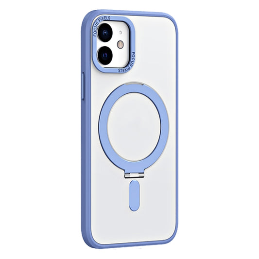 For iPhone 12 Skin Feel MagSafe Shockproof Phone Case with Holder(Light Blue) - iPhone 12 / 12 Pro Cases by buy2fix | Online Shopping UK | buy2fix