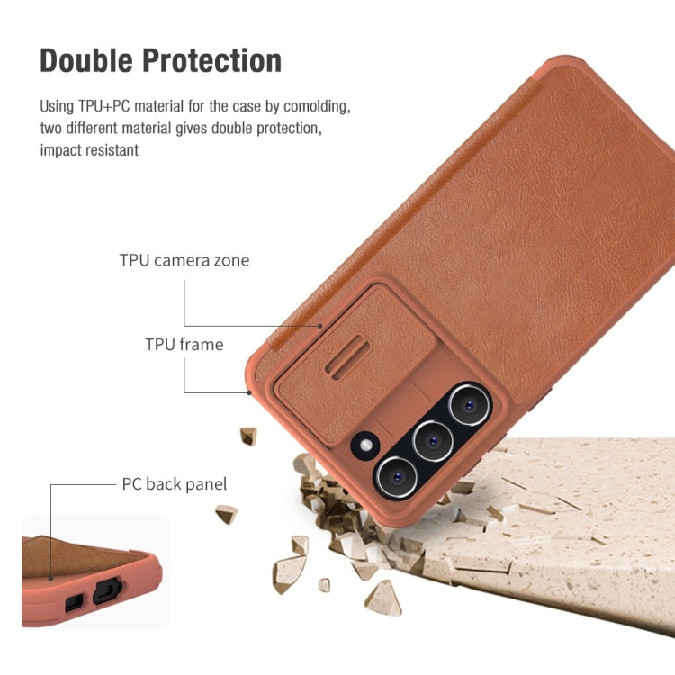 For Samsung Galaxy S23 5G NILLKIN QIN Series Pro Sliding Camera Cover Design Leather Phone Case(Brown) - Galaxy S23 5G Cases by NILLKIN | Online Shopping UK | buy2fix