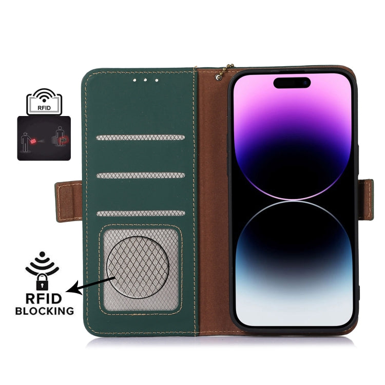 For OnePlus Nord CE 3 Lite Genuine Leather Magnetic RFID Leather Phone Case(Green) - OnePlus Cases by buy2fix | Online Shopping UK | buy2fix