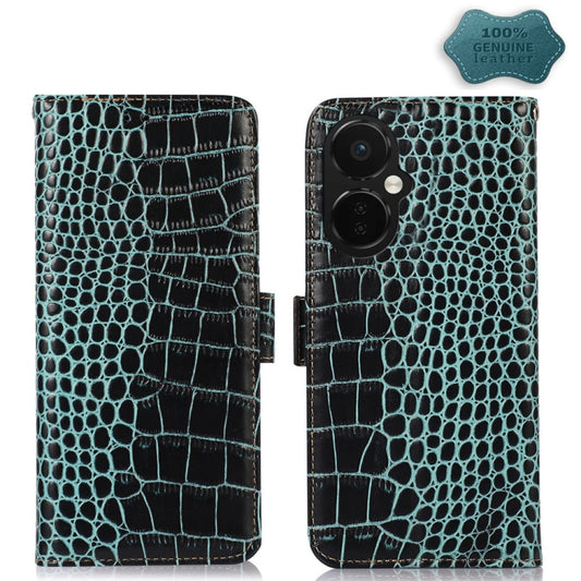 For OnePlus Nord CE 3 Lite Crocodile Top Layer Cowhide RFID Leather Phone Case(Green) - OnePlus Cases by buy2fix | Online Shopping UK | buy2fix