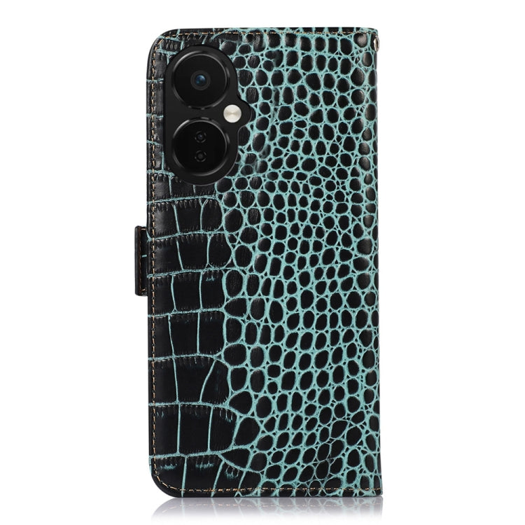 For OnePlus Nord CE 3 Lite Crocodile Top Layer Cowhide RFID Leather Phone Case(Green) - OnePlus Cases by buy2fix | Online Shopping UK | buy2fix