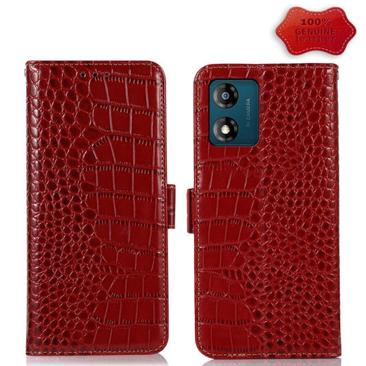 For Motorola Moto E13 4G 2023 Crocodile Top Layer Cowhide RFID Leather Phone Case(Red) - Motorola Cases by buy2fix | Online Shopping UK | buy2fix