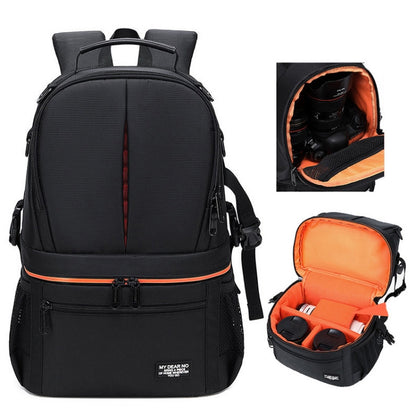 Large Capacity Waterproof Backpack Travel Shoulders Camera Bags(Black Grid Inner Orange) - Backpack by buy2fix | Online Shopping UK | buy2fix