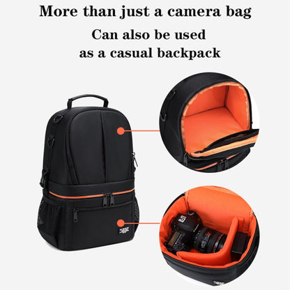 Large Capacity Waterproof Backpack Travel Shoulders Camera Bags(Black Grid Inner Orange) - Backpack by buy2fix | Online Shopping UK | buy2fix