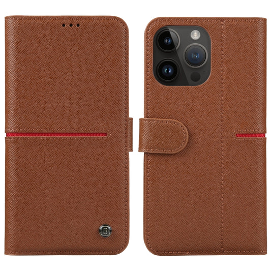 For iPhone 14 Pro Max GEBEI Top-grain Horizontal Flip Leather Phone Case(Brown) - iPhone 14 Pro Max Cases by GEBEI | Online Shopping UK | buy2fix