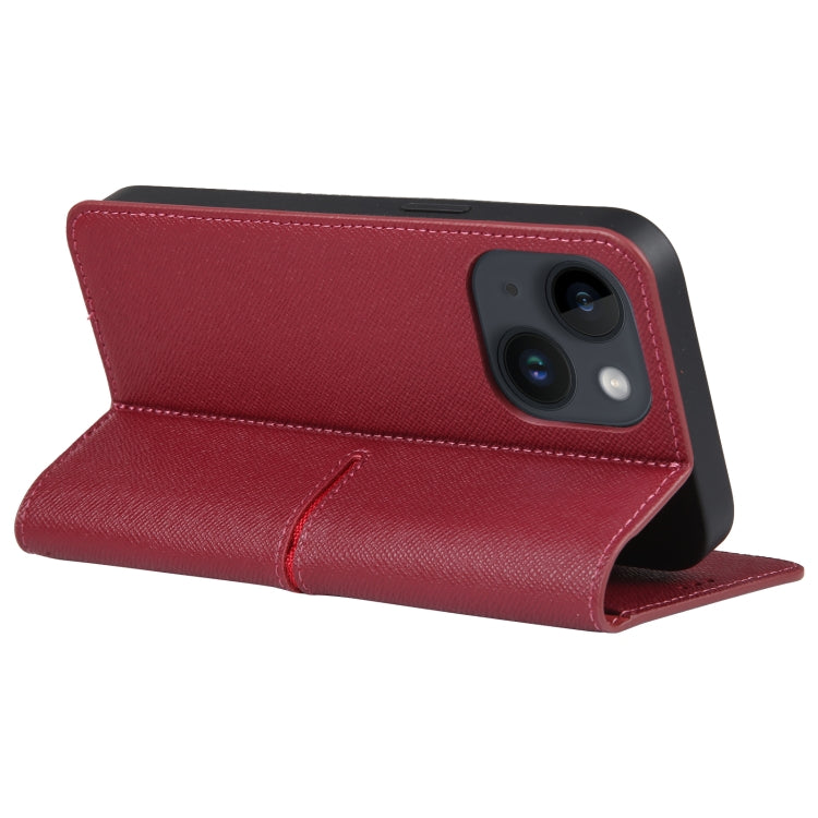 For iPhone 14 Plus GEBEI Top-grain Horizontal Flip Leather Phone Case(Wine Red) - iPhone 14 Plus Cases by GEBEI | Online Shopping UK | buy2fix