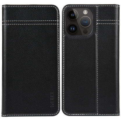 For iPhone 14 Pro GEBEI Top-grain Horizontal Flip Leather Phone Case(Black) - iPhone 14 Pro Cases by GEBEI | Online Shopping UK | buy2fix