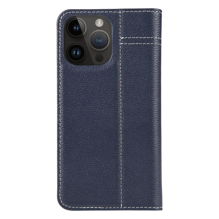 For iPhone 14 Pro GEBEI Top-grain Horizontal Flip Leather Phone Case(Blue) - iPhone 14 Pro Cases by GEBEI | Online Shopping UK | buy2fix