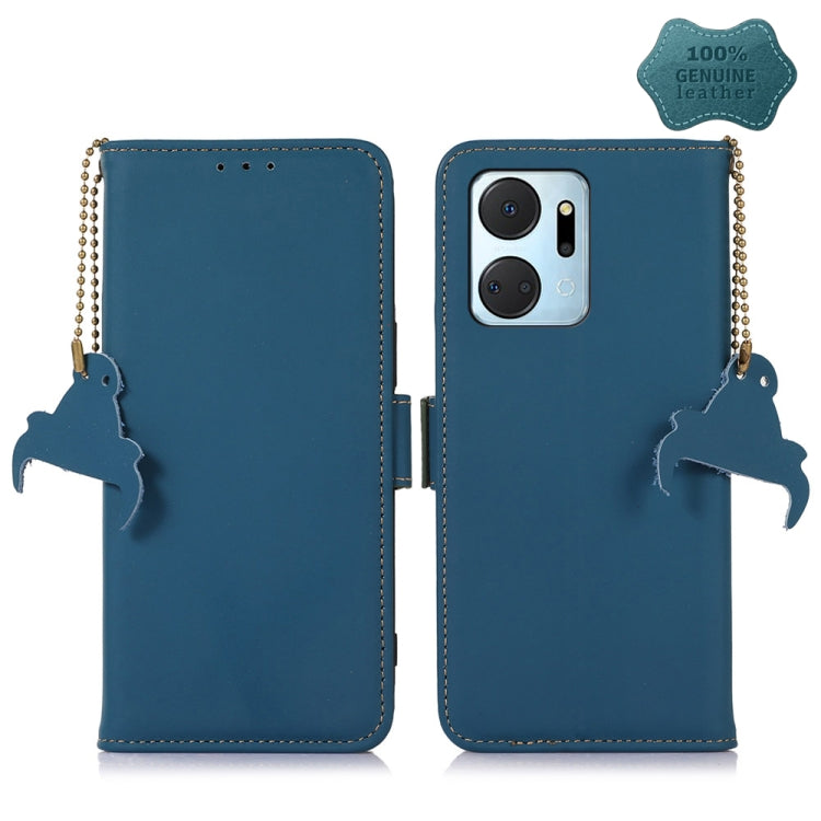 For Honor X7a 4G Genuine Leather Magnetic RFID Leather Phone Case(Blue) - Honor Cases by buy2fix | Online Shopping UK | buy2fix