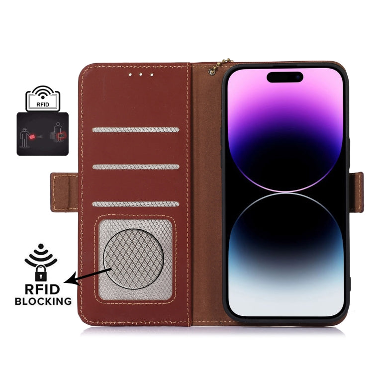 For Motorola Moto G73 5G Genuine Leather Magnetic RFID Leather Phone Case(Coffee) - Motorola Cases by buy2fix | Online Shopping UK | buy2fix