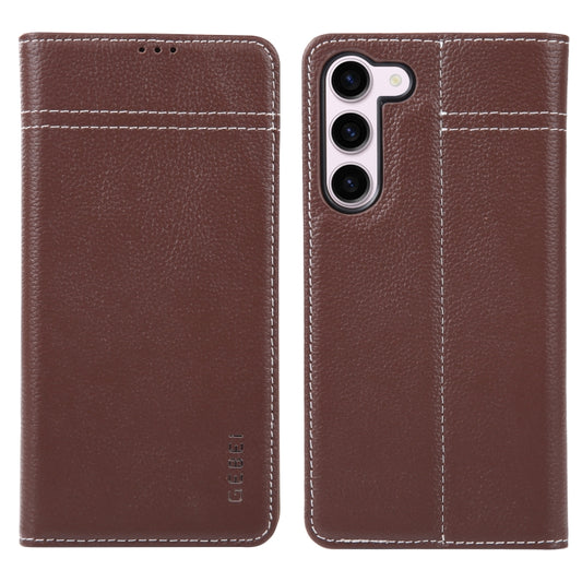 For Samsung Galaxy S23+ 5G GEBEI Top-grain Horizontal Flip Leather Phone Case(Brown) - Galaxy S23+ 5G Cases by GEBEI | Online Shopping UK | buy2fix
