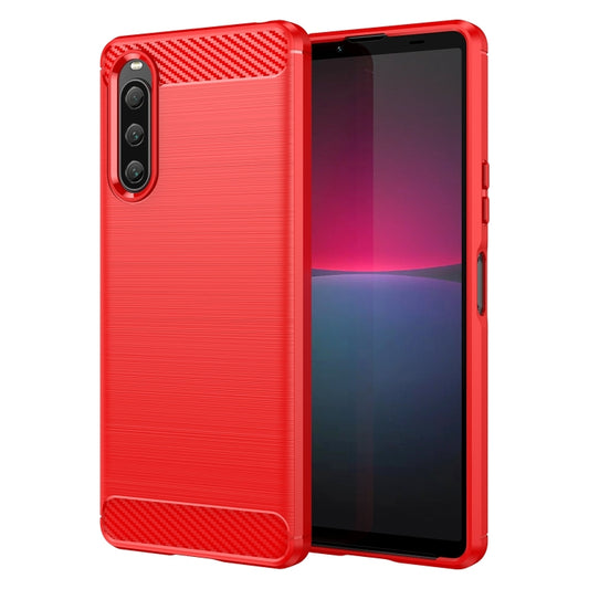 For Sony Xperia 10 V Brushed Texture Carbon Fiber TPU Phone Case(Red) - Sony Cases by buy2fix | Online Shopping UK | buy2fix