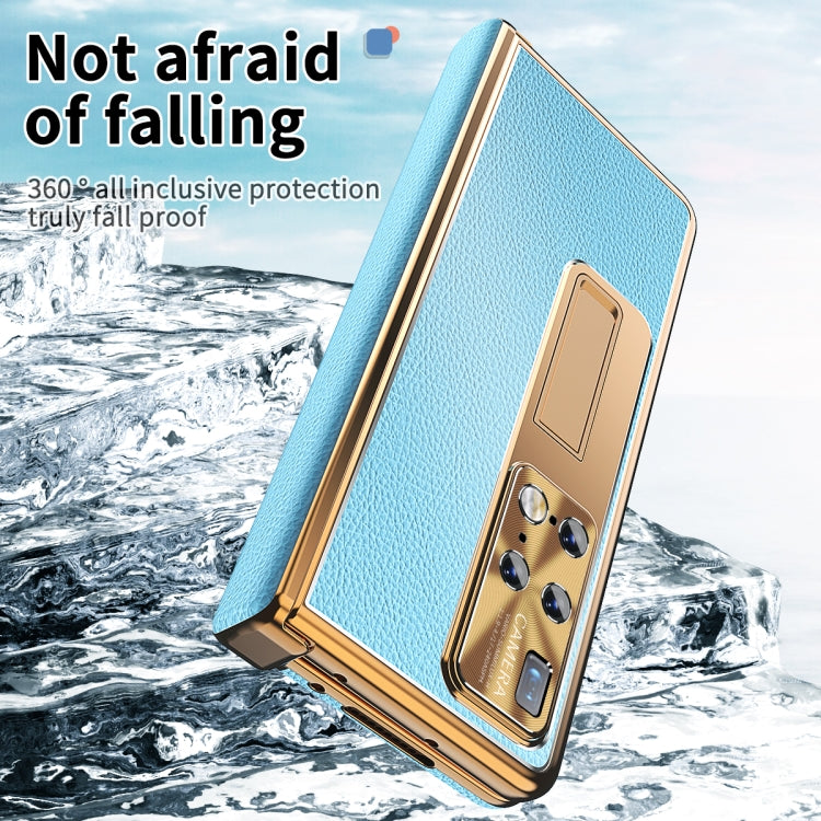For Huawei Mate X2 Litchi Pattern Magnetic Shell Film Integrated Shockproof Phone Case(Blue Gold) - Huawei Cases by buy2fix | Online Shopping UK | buy2fix