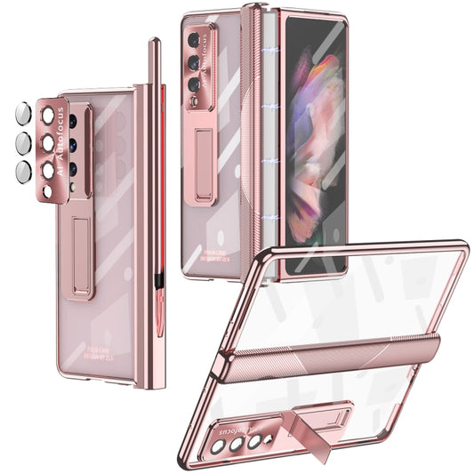 For Samsung Galaxy Z Fold4 5G Magnetic Hinges Plating Phone Case with Holder(Rose Gold) - Galaxy Z Fold4 5G Cases by buy2fix | Online Shopping UK | buy2fix
