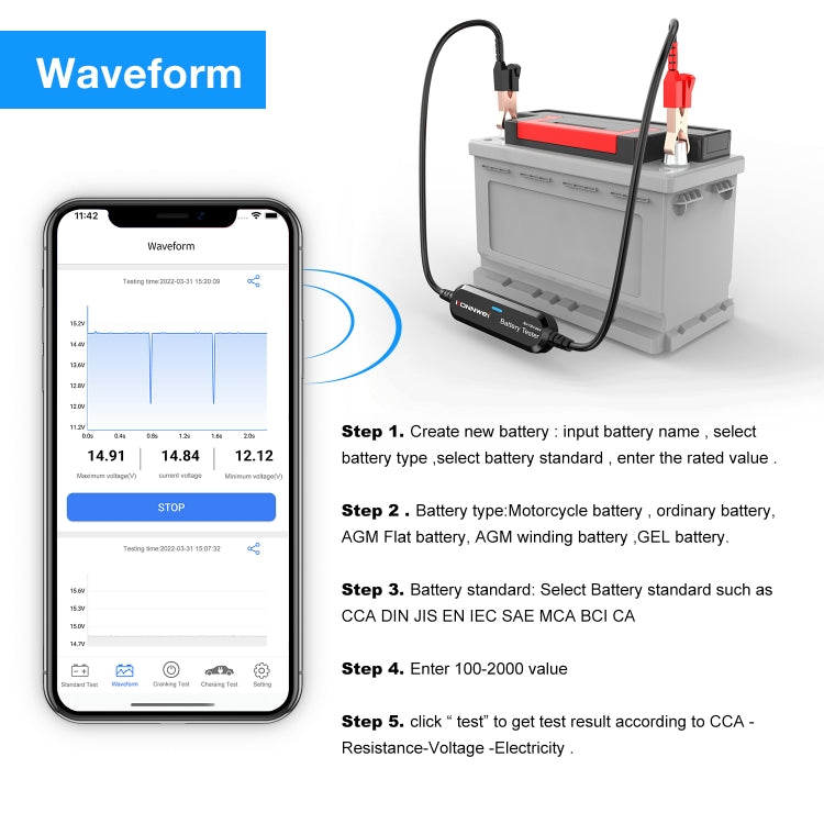 KONNWEI BK200 6V/12V/24V Car Bluetooth Battery Tester(Black) - In Car by KONNWEI | Online Shopping UK | buy2fix