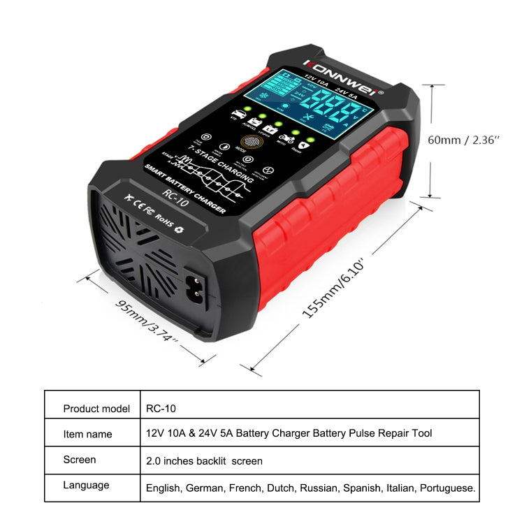 KONNWEI RC-10 2 inch Car Battery Charger Battery Pulse Repair Tool, Plug Type:EU Plug - Battery Charger by KONNWEI | Online Shopping UK | buy2fix