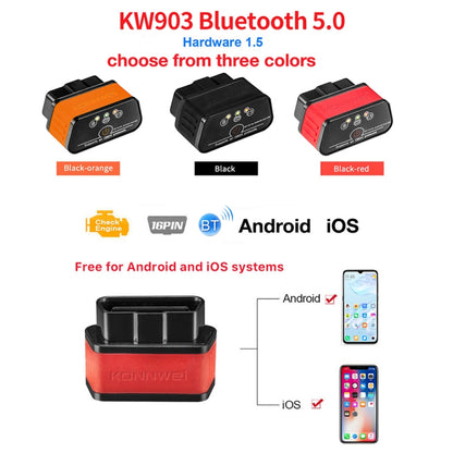 KONNWEI KW903 Bluetooth 5.0 OBD2 Car Fault Diagnostic Scan Tools Support IOS / Android(Black Orange) - In Car by KONNWEI | Online Shopping UK | buy2fix