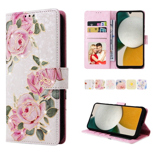 For Samsung Galaxy A34 5G Bronzing Painting RFID Leather Phone Case(Rose Flower) - Galaxy Phone Cases by buy2fix | Online Shopping UK | buy2fix