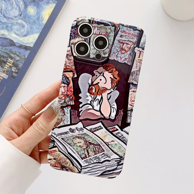 For iPhone 12 Precise Hole Oil Painting Glossy PC Phone Case(Newspaper) - iPhone 12 / 12 Pro Cases by buy2fix | Online Shopping UK | buy2fix