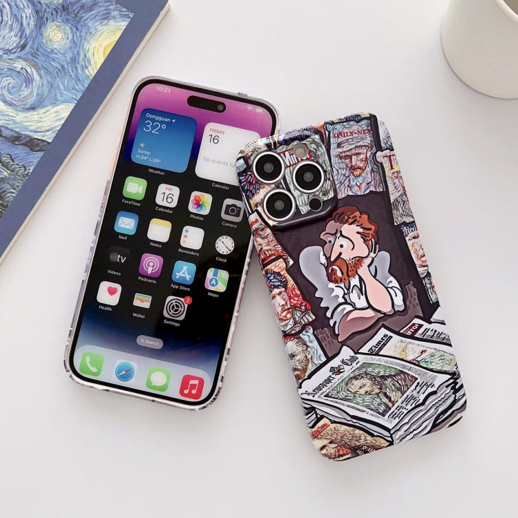 For iPhone 12 Precise Hole Oil Painting Glossy PC Phone Case(Newspaper) - iPhone 12 / 12 Pro Cases by buy2fix | Online Shopping UK | buy2fix