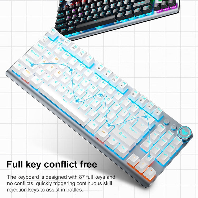 AULA F3001 Backlit 87 Keys Wired/Wireless/Bluetooth Three Model Mechanical Gaming Keyboard(Silver White Tea Shaft) -  by AULA | Online Shopping UK | buy2fix