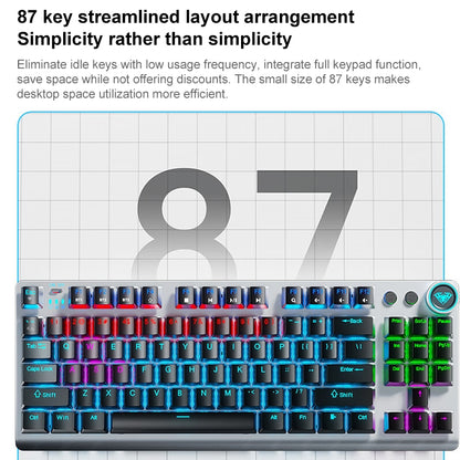 AULA F3001 Backlit 87 Keys Wired/Wireless/Bluetooth Three Model Mechanical Gaming Keyboard(Silver White Red Shaft) -  by AULA | Online Shopping UK | buy2fix