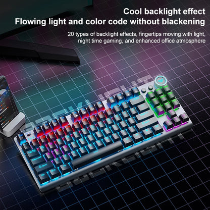 AULA F3001 Backlit 87 Keys Wired/Wireless/Bluetooth Three Model Mechanical Gaming Keyboard(Silver Black Green Shaft) -  by AULA | Online Shopping UK | buy2fix