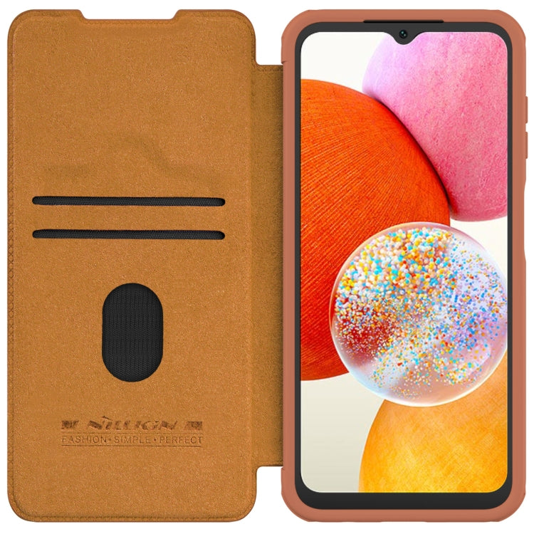 For Samsung Galaxy A14 4G NILLKIN QIN Series Pro Sliding Camera Cover Design Leather Phone Case(Brown) - Galaxy Phone Cases by NILLKIN | Online Shopping UK | buy2fix