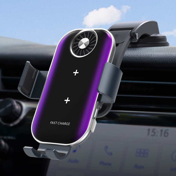 For Samsung Galaxy Z Flip4 / 3 C37 Fan Cooling Dual Coil Car Phone Holder Wireless Charger - In Car by buy2fix | Online Shopping UK | buy2fix