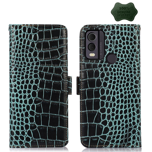 For Nokia C22 4G Crocodile Top Layer Cowhide Leather Phone Case(Green) - Nokia Cases by buy2fix | Online Shopping UK | buy2fix