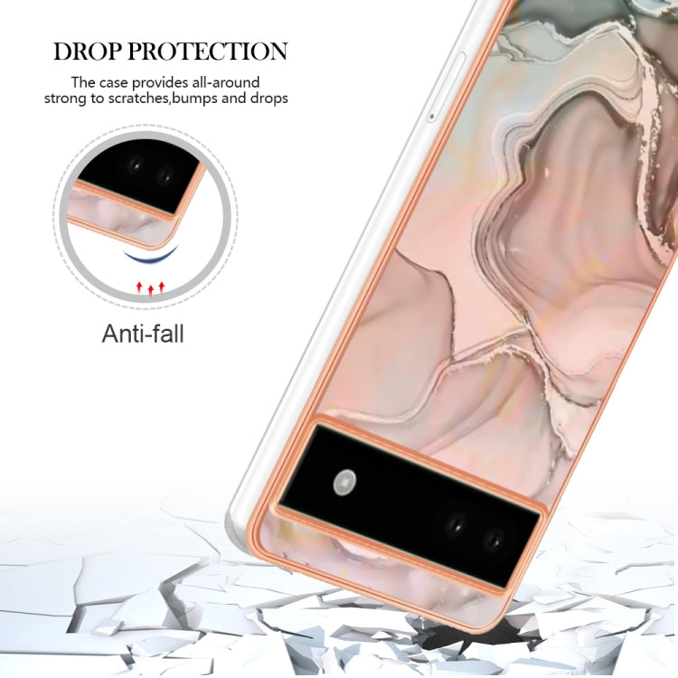 For Google Pixel 6A Electroplating Marble Dual-side IMD Phone Case(Rose Gold 015) - Google Cases by buy2fix | Online Shopping UK | buy2fix