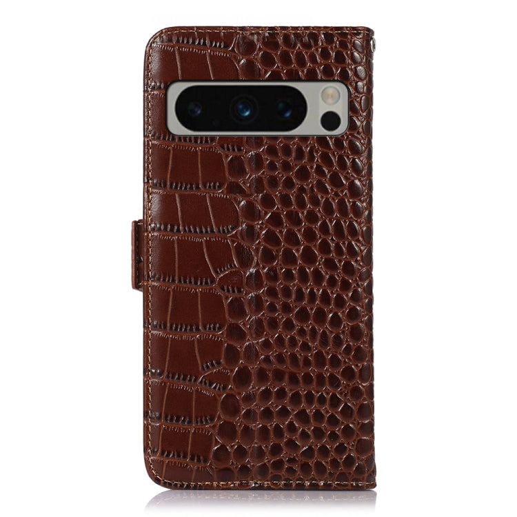For Google Pixel 8 Pro Crocodile Top Layer Cowhide Leather Phone Case(Brown) - Google Cases by buy2fix | Online Shopping UK | buy2fix