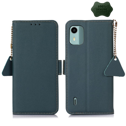 For Nokia C12 4G Side-Magnetic TJ Genuine Leather RFID Phone Case(Green) - Honor Cases by buy2fix | Online Shopping UK | buy2fix