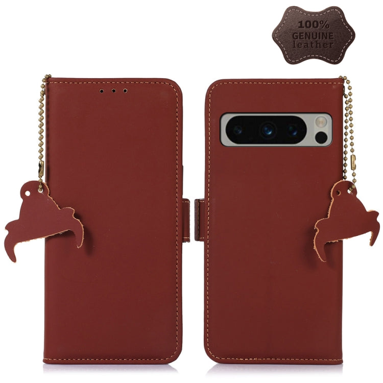 For Google Pixel 8 Pro Genuine Leather Magnetic RFID Leather Phone Case(Coffee) - Google Cases by buy2fix | Online Shopping UK | buy2fix