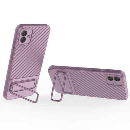 For Samsung Galaxy A04 4G Wavy Texture TPU Phone Case with Lens Film(Purple) - Galaxy Phone Cases by buy2fix | Online Shopping UK | buy2fix
