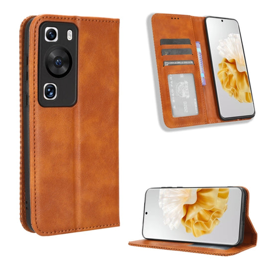 For Huawei P60 / P60 Pro Magnetic Buckle Retro Texture Leather Phone Case(Brown) - Huawei Cases by buy2fix | Online Shopping UK | buy2fix