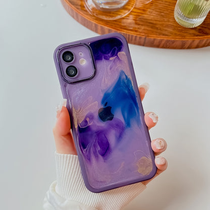 For iPhone 12 Oil Painting Electroplating TPU Phone Case(Purple) - iPhone 12 / 12 Pro Cases by buy2fix | Online Shopping UK | buy2fix