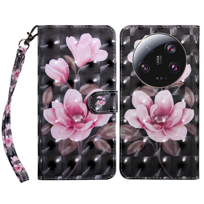 For Xiaomi 13 Ultra 3D Painted Pattern Leather Phone Case(Pink Flower) - 13 Ultra Cases by buy2fix | Online Shopping UK | buy2fix