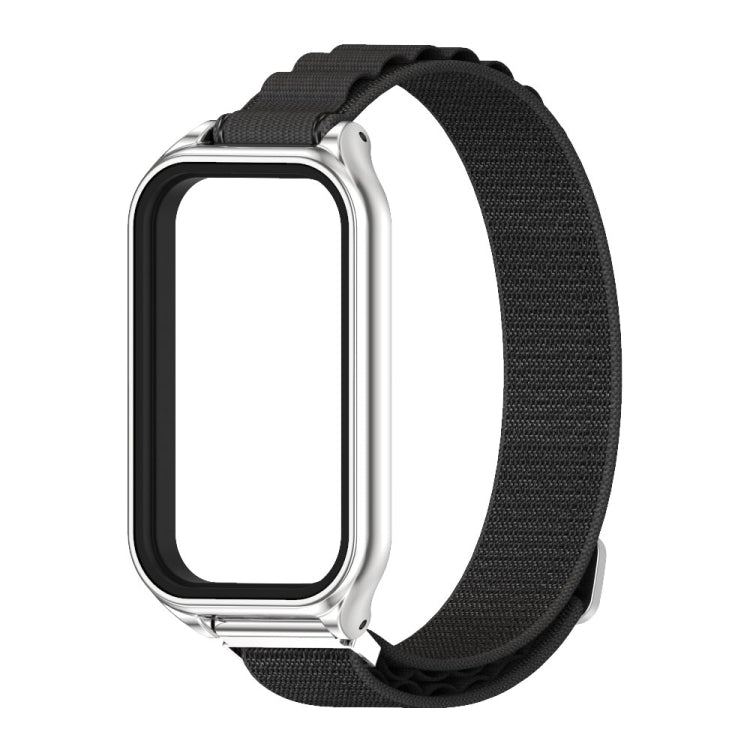 For Xiaomi Smart Band 8 Active / Redmi Band 2 Mijobs Metal Shell Nylon Breathable Watch Band(Black Silver) - Watch Bands by MIJOBS | Online Shopping UK | buy2fix